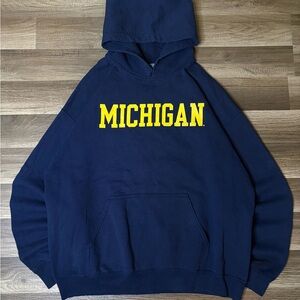 VTG 70s college M Den Michigan Wolverines Navy Hoodie Mens Size L